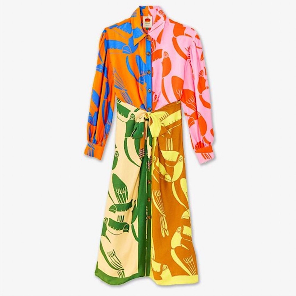 Farm Rio Mixed Rainbow Toucans Shirt Dress